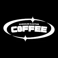chrome cactus coffee logo on a black background